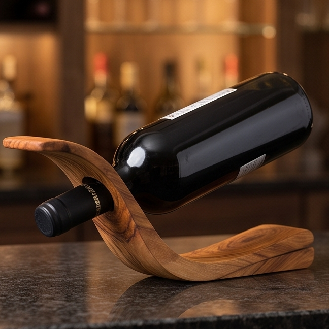 Olive Wood Wave Bottle Holder 30 cm, wine bottle holder, barware, accessories, gift for parents, gift