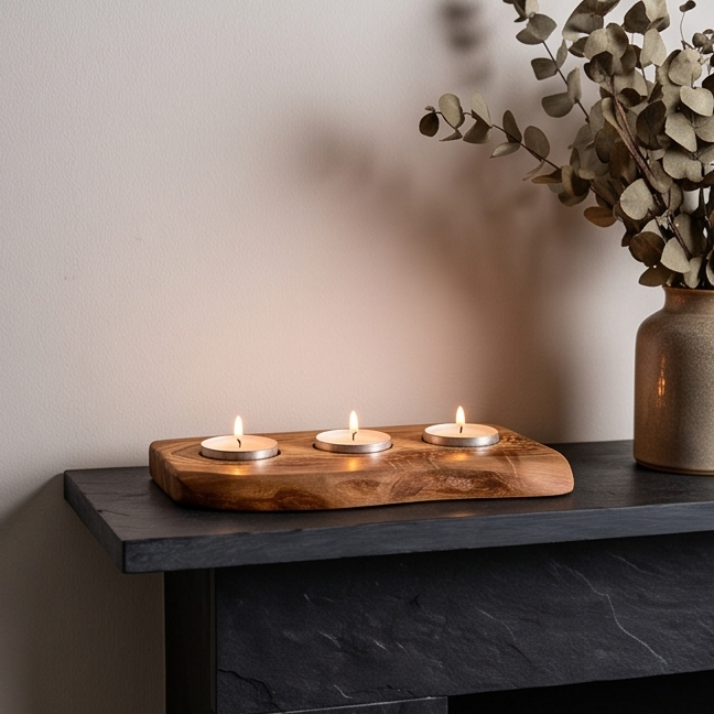 Olive Wood Flat Wooden Tealight Candle Holder | Various Sizes