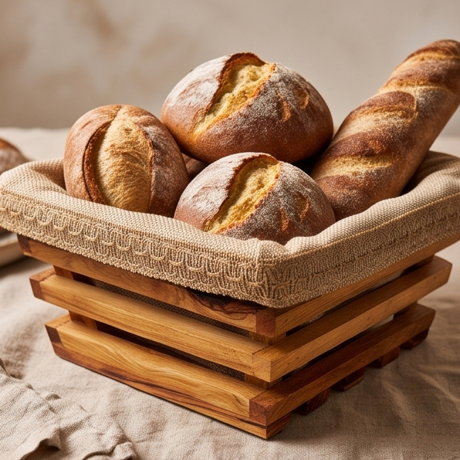 Olive Wood Square Shaped Bread Basket 18 cm