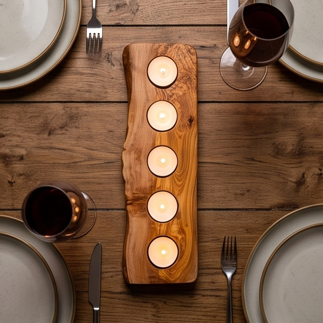 Olive Wood Flat Wooden Tealight Candle Holder | Various Sizes