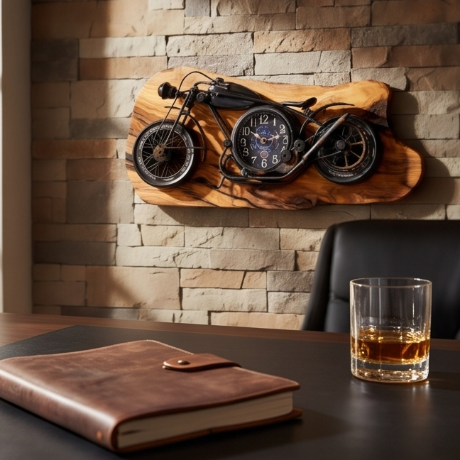 Beautiful rustic motorbike clock