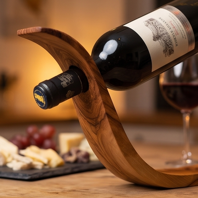 Olive Wood Round Bottle Holder 3 Holes, Wine Bottle Holder, bar accessories, wine lovers