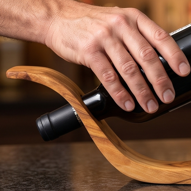 Olive Wood Wave Bottle Holder 30 cm, wine bottle holder, barware, accessories, gift for parents, gift