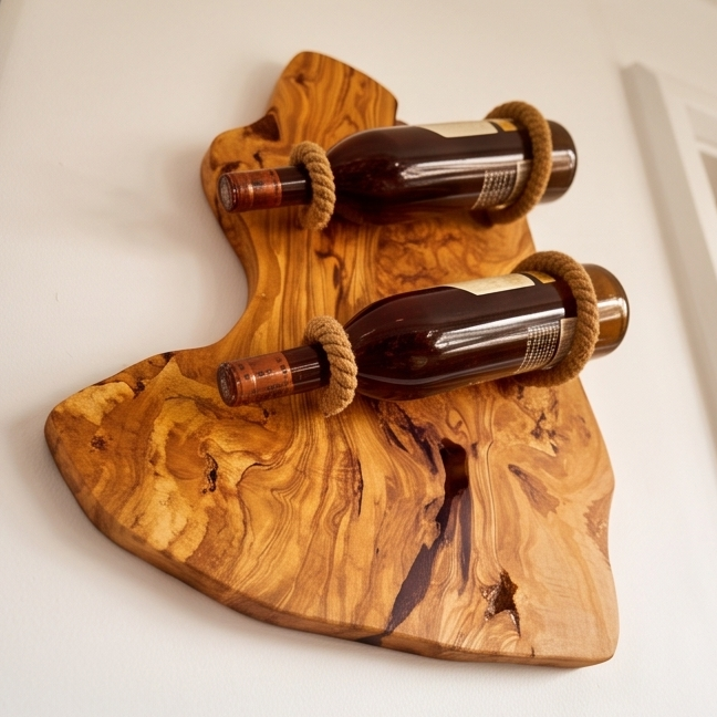 Olive Wood Rustic Shape two Bottles Holder , wine bottles holder, bar accessories, gift