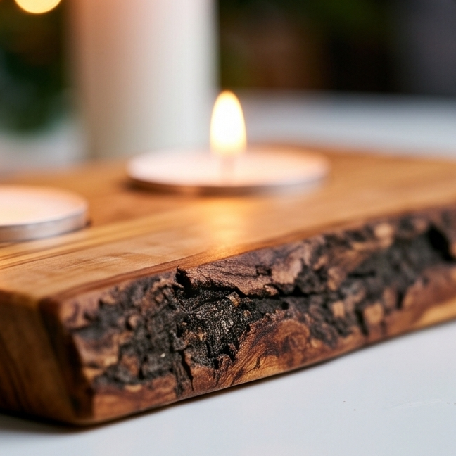 Olive Wood Flat Wooden Tealight Candle Holder | Various Sizes