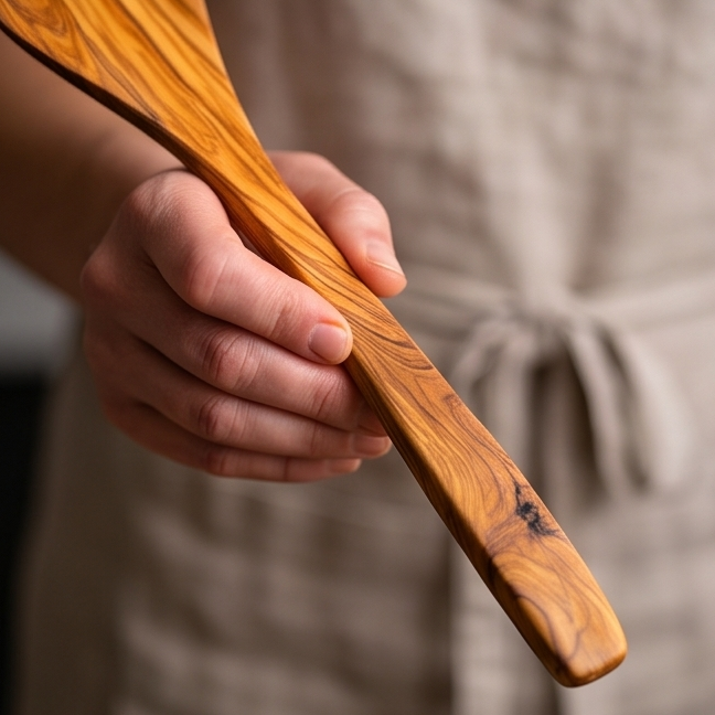 Olive Wood Curved Spatula 35 cm, stirring spatula, serving spatula, tasting spatula, kitchen utensils