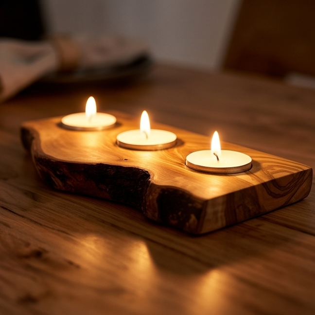 Olive Wood Flat Wooden Tealight Candle Holder | Various Sizes