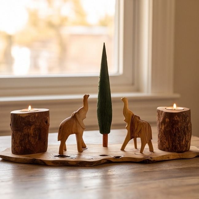 Hand Carved elephant figurine set