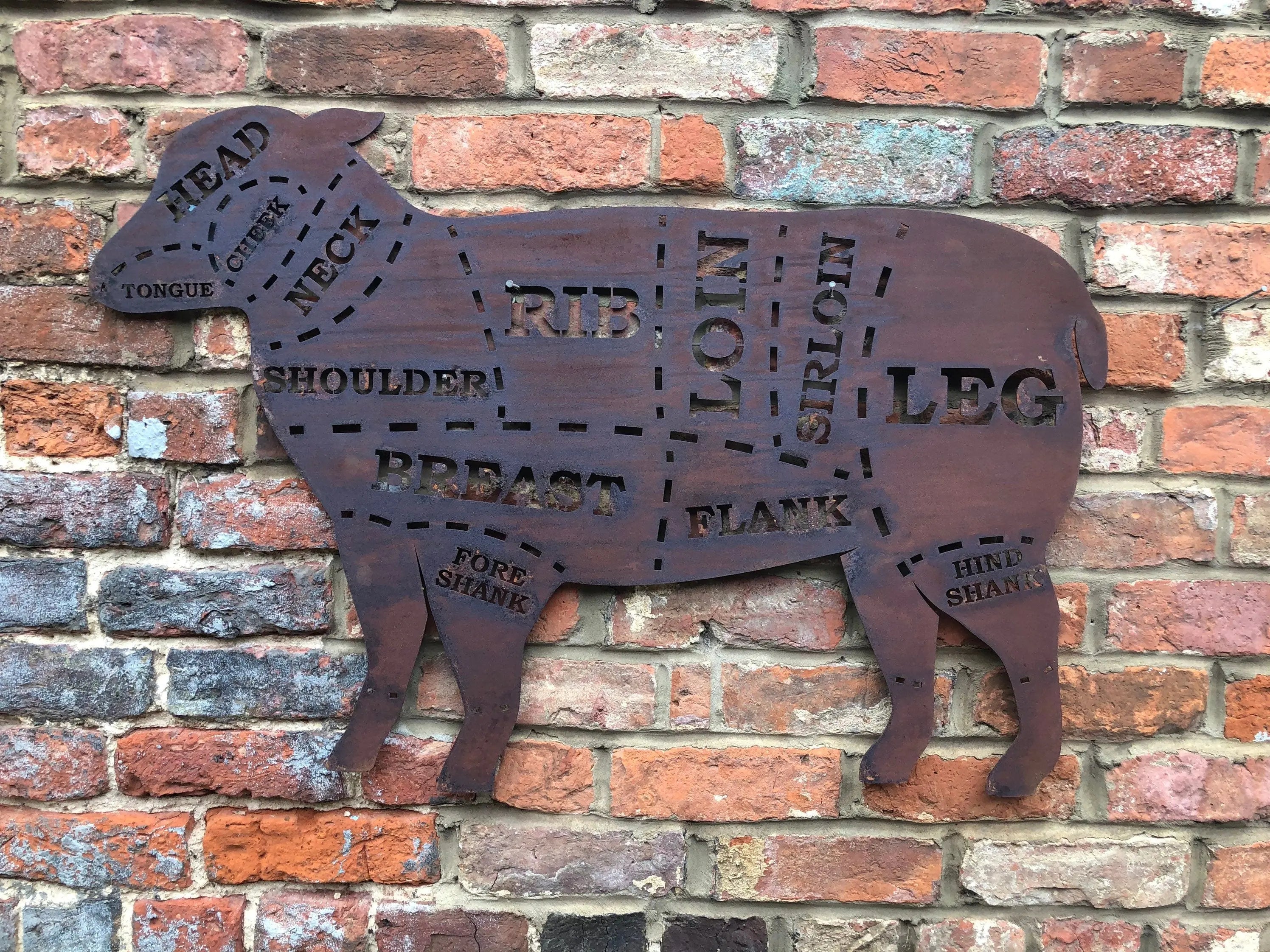 Rustic Metal Butchers Lamb Garden Decor | Steel Wall Art by RW Norfolk