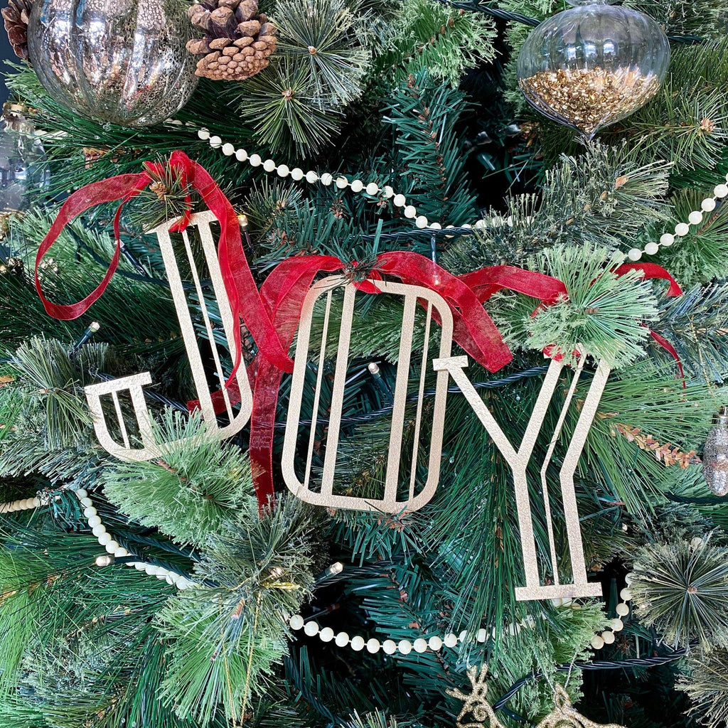 Rustic Warehouse Norfolk | Distressed Gold Metal JOY Christmas Letters