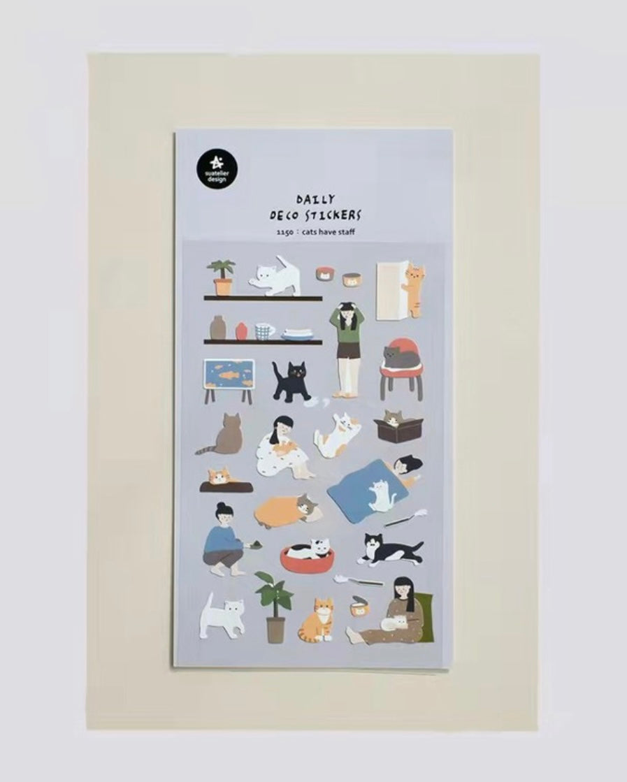 Suatelier Cute Cat Stickers – Decorative Adhesive Sheets for Journaling