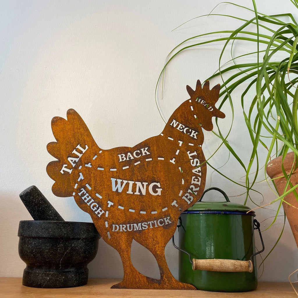 Rustic Metal Chicken Wall Art – 2mm Steel Garden Sign | RW Norfolk