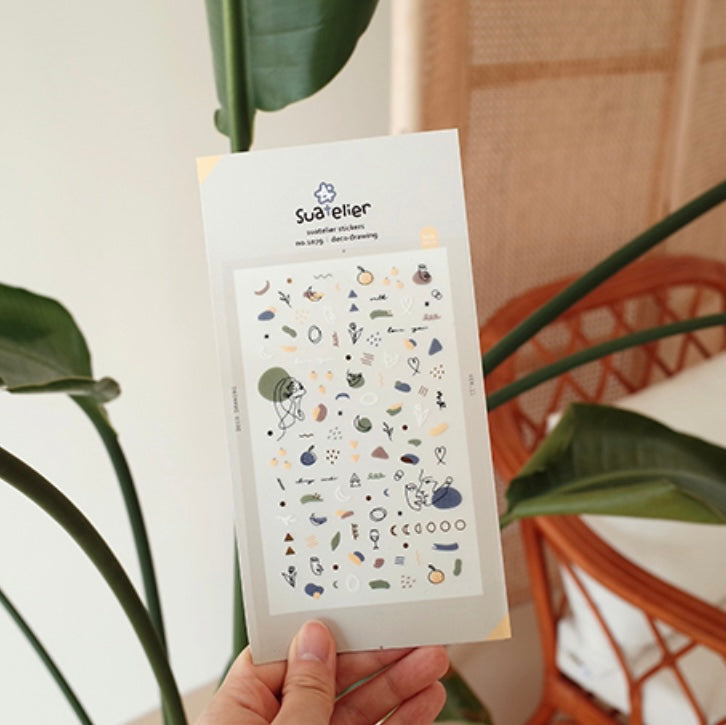 Suatelier Deco Drawing Sticker Sheet for Journaling and Scrapbooking