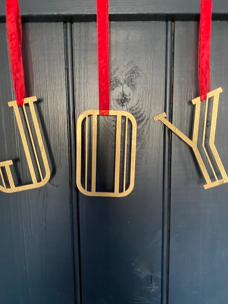 Rustic Warehouse Norfolk | Distressed Gold Metal JOY Christmas Letters