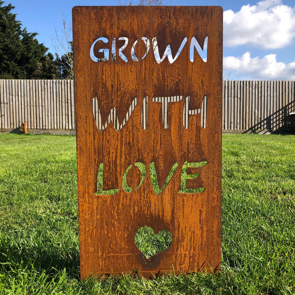 Grown With Love Rusty Metal Garden Sign | Rustic Warehouse Norfolk