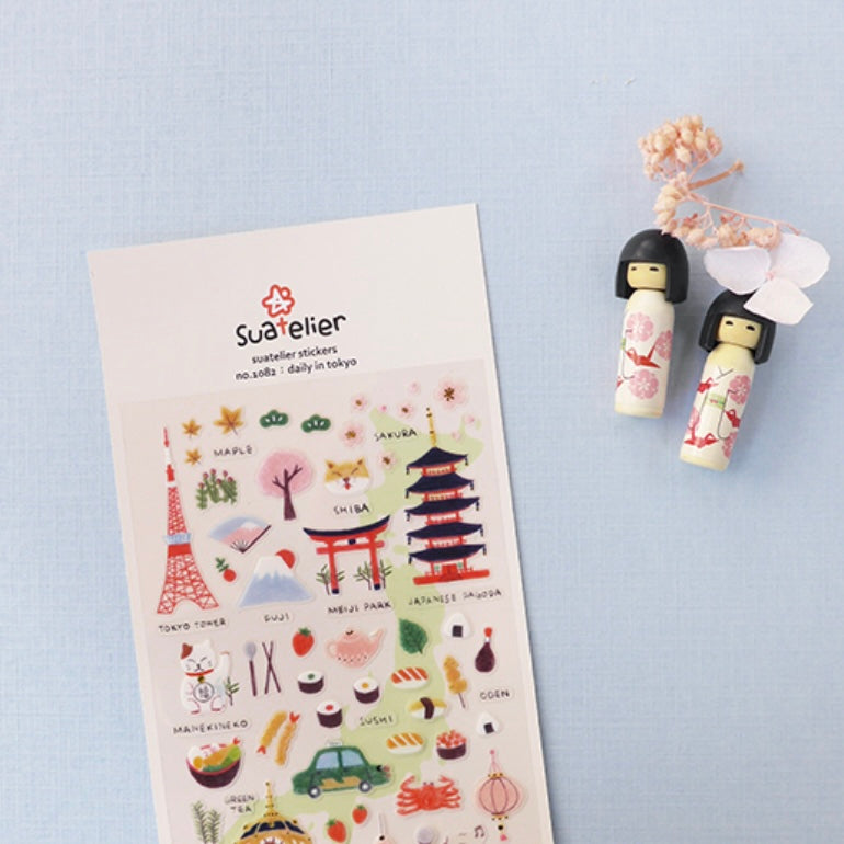 Suatelier Daily in Tokyo Decorative Sticker Sheet for Journaling