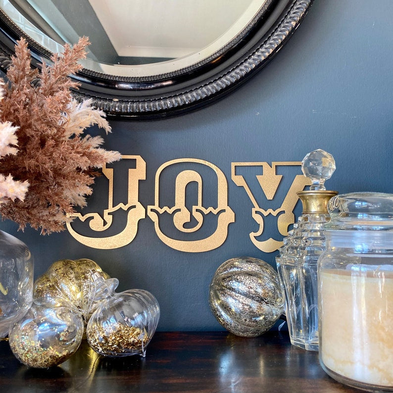 Rustic Warehouse Norfolk JOY Metal Letters – Distressed Gold 5" Decor