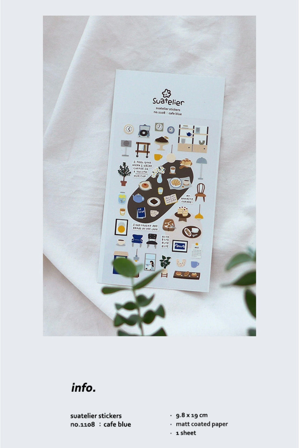 Suatelier Cafe Blue Decorative Stickers for Journaling and Scrapbooking