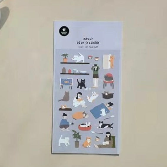 Suatelier Cute Cat Stickers – Decorative Adhesive Sheets for Journaling