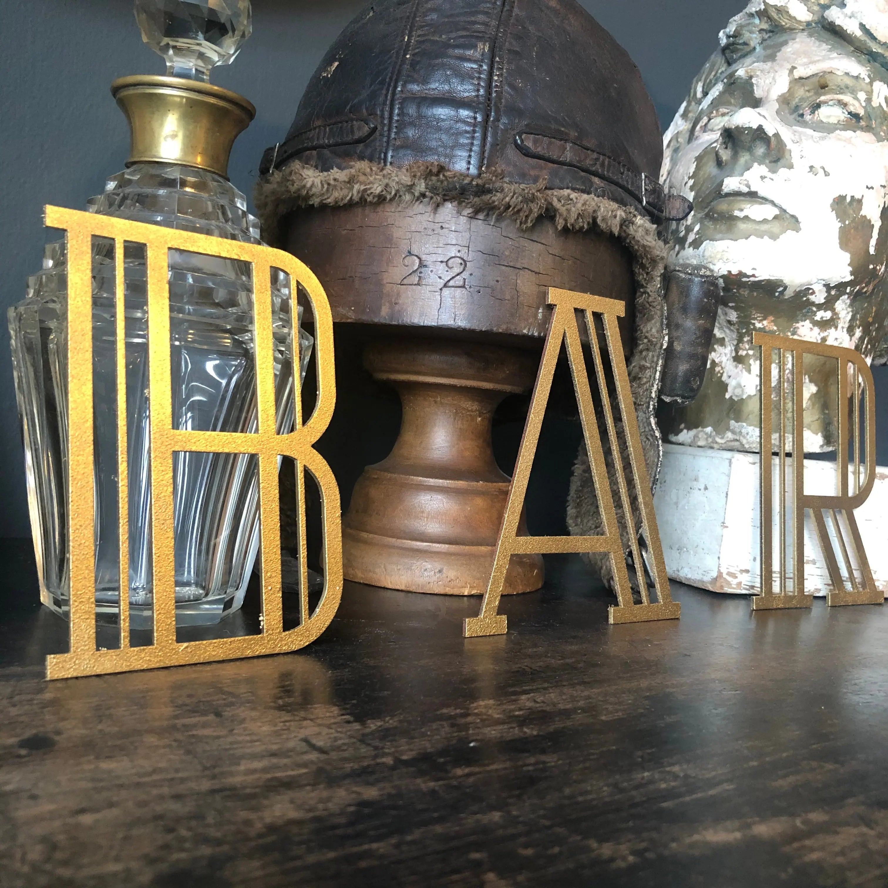 Rustic Warehouse Gold Art Deco Metal Alphabet Letters for House Signs