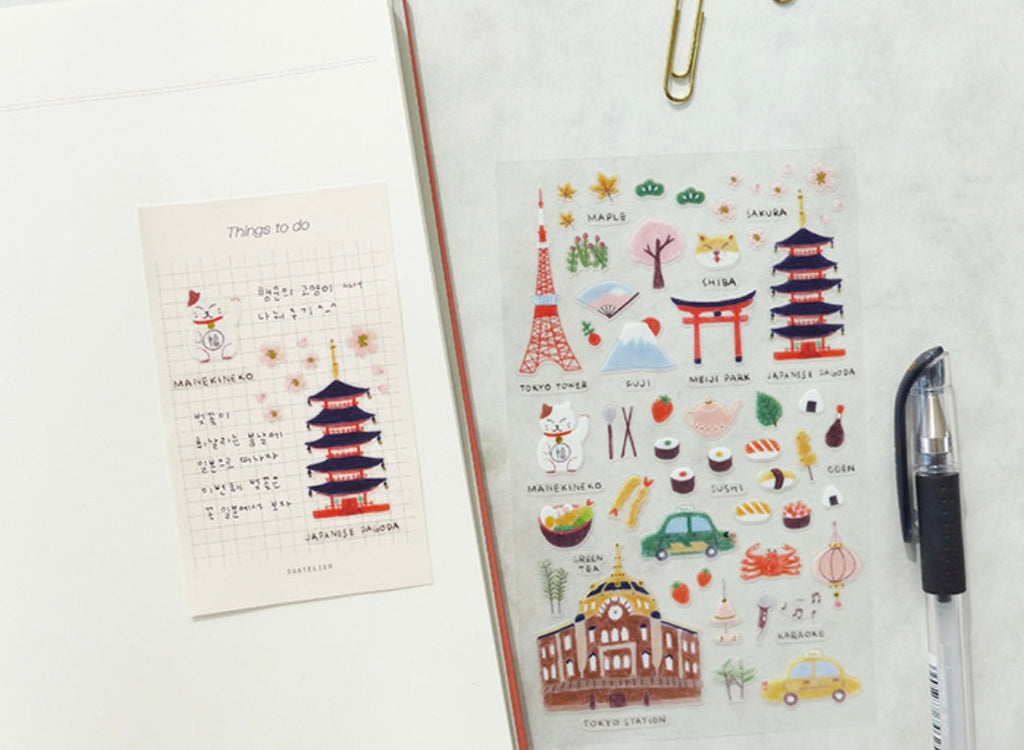 Suatelier Daily in Tokyo Decorative Sticker Sheet for Journaling