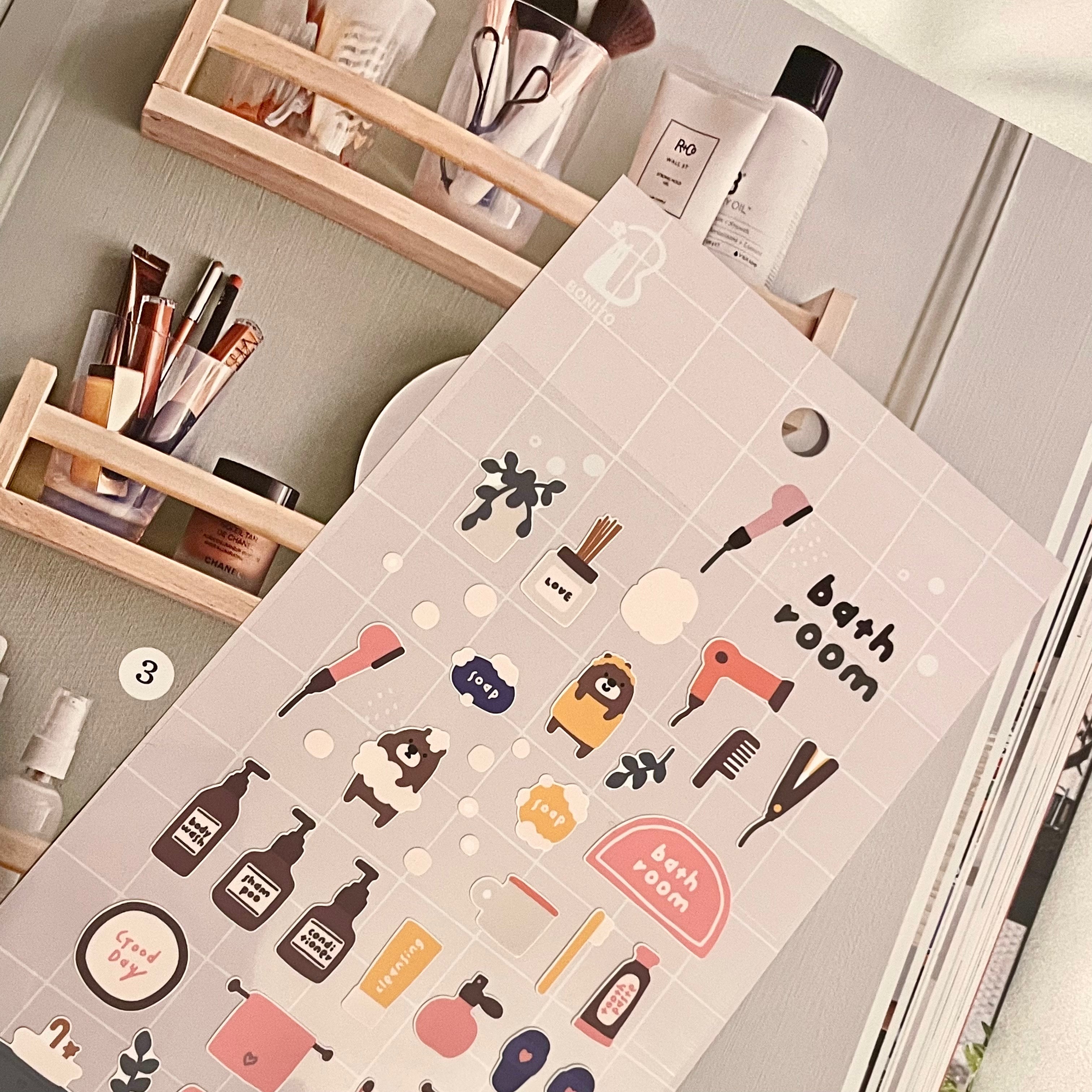 Suatelier Bonito Bathroom Decorative Stickers for Journaling | 1 Sheet