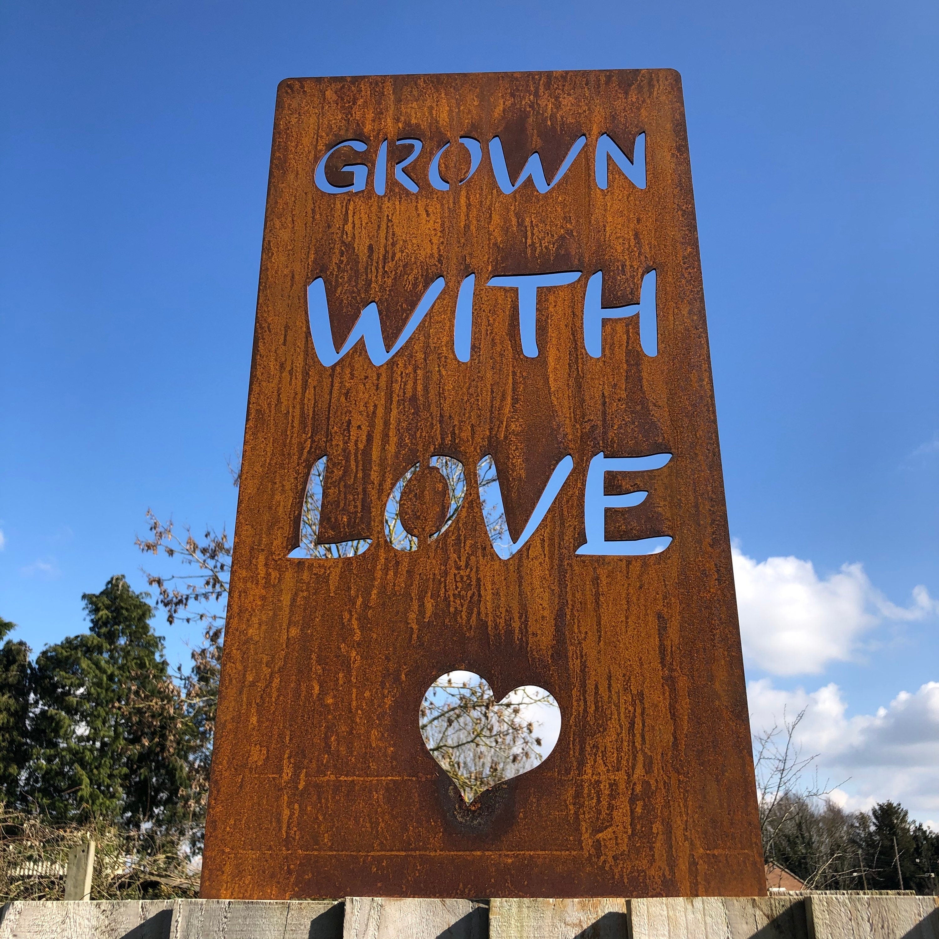 Grown With Love Rusty Metal Garden Sign | Rustic Warehouse Norfolk