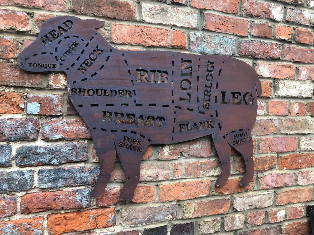 Rustic Metal Butchers Lamb Garden Decor | Steel Wall Art by RW Norfolk