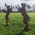 Rustic Warehouse Norfolk Metal Boxing Hares Garden Statues - Pair