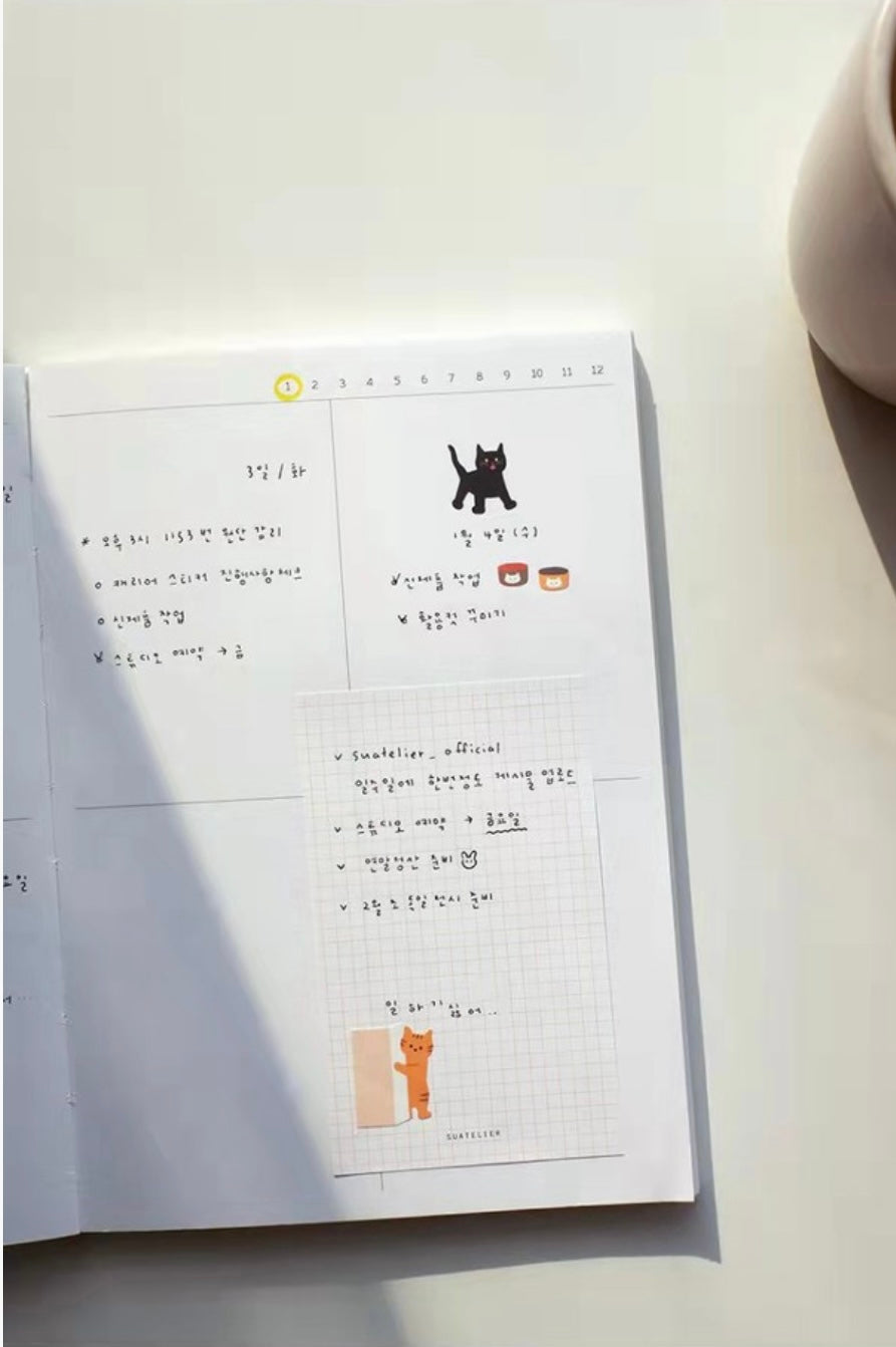 Suatelier Cute Cat Stickers – Decorative Adhesive Sheets for Journaling
