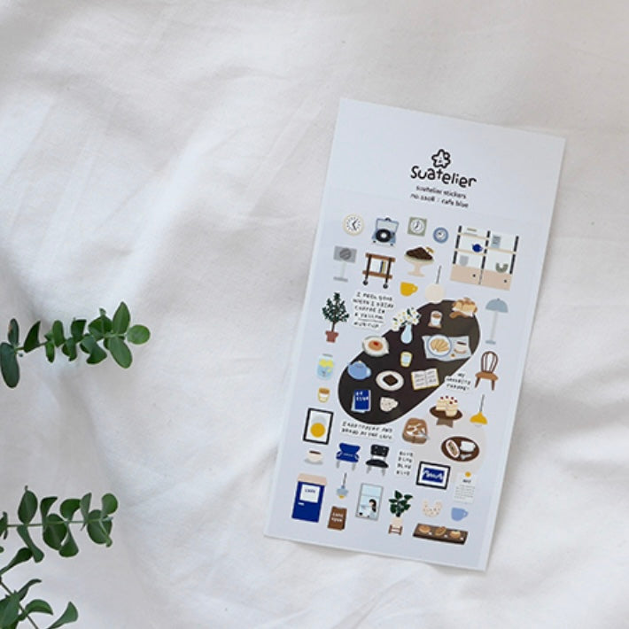 Suatelier Cafe Blue Decorative Stickers for Journaling and Scrapbooking