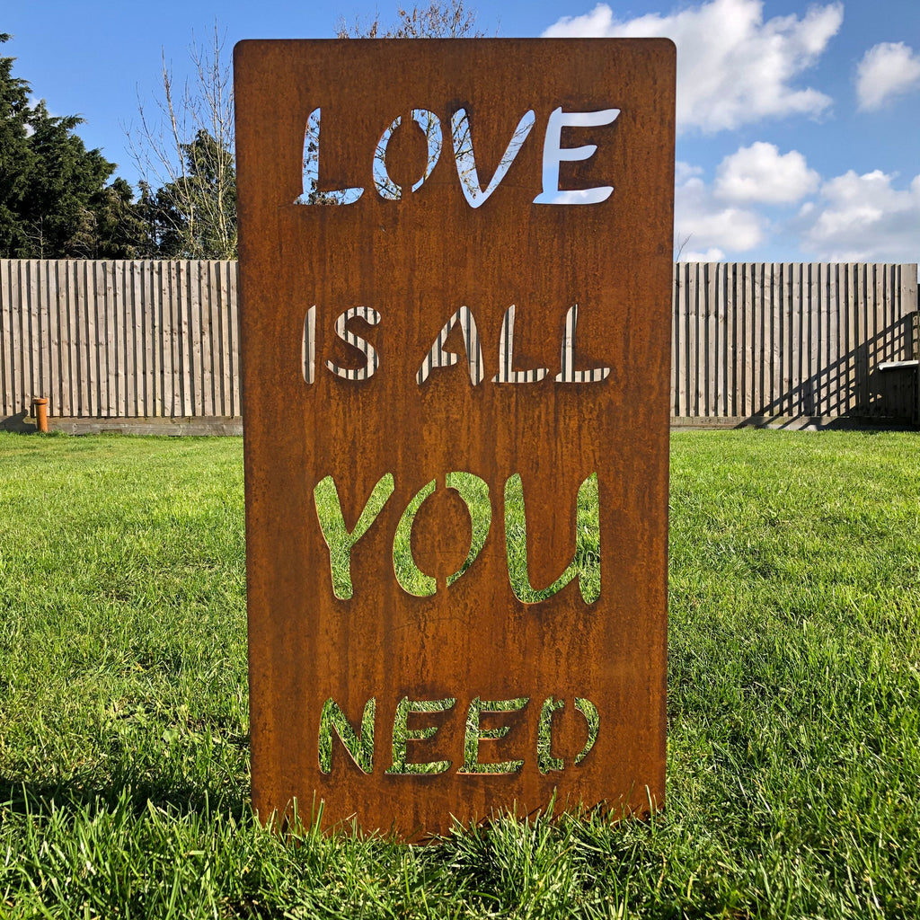 Love Is All You Need Rusty Metal Garden Sign | Rustic Warehouse Norfolk