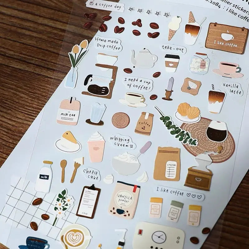 Coffee Decorative Stickers for Journaling by Suatelier | 1 Sheet