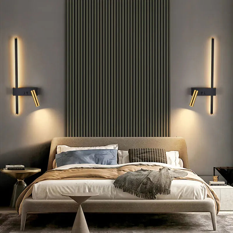 Light My House Gold & Black LED Wall Lamp with Dual Switch Reading Light