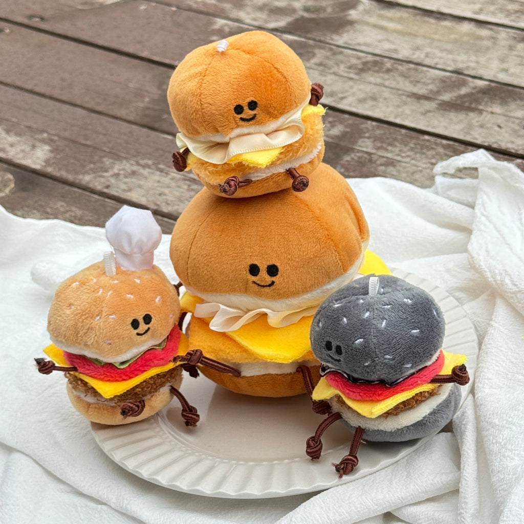 LuLuFun Studio Mini Burger Plush Keychain – Kawaii Bag Charm Toy