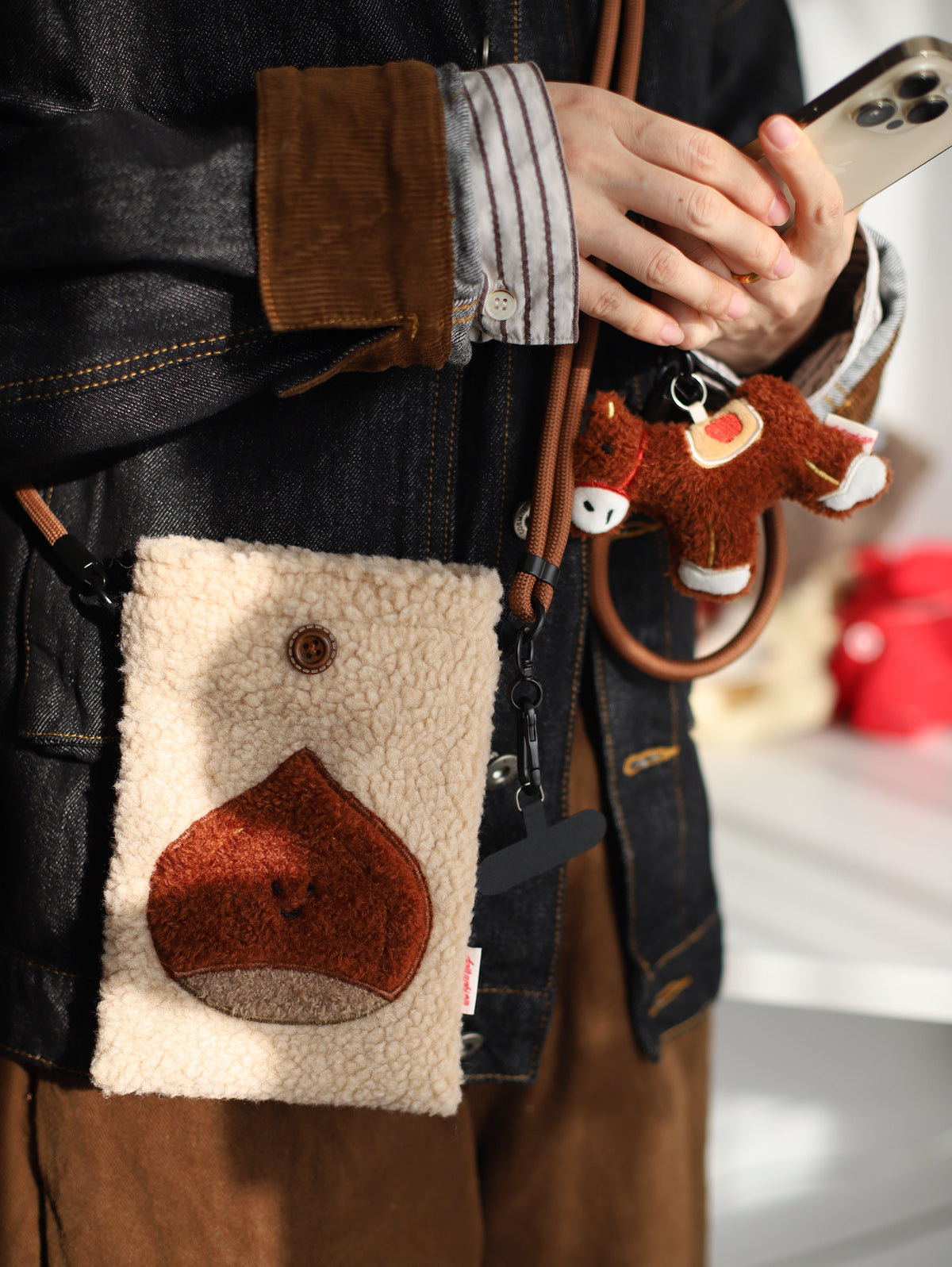 LuLuFun Studio Chestnut Plush Mini Crossbody Bag - Cute Kawaii Purse