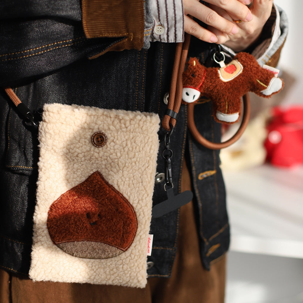 Daily White Pony Plush Bag Charm – Brown Equestrian Keychain Accessory