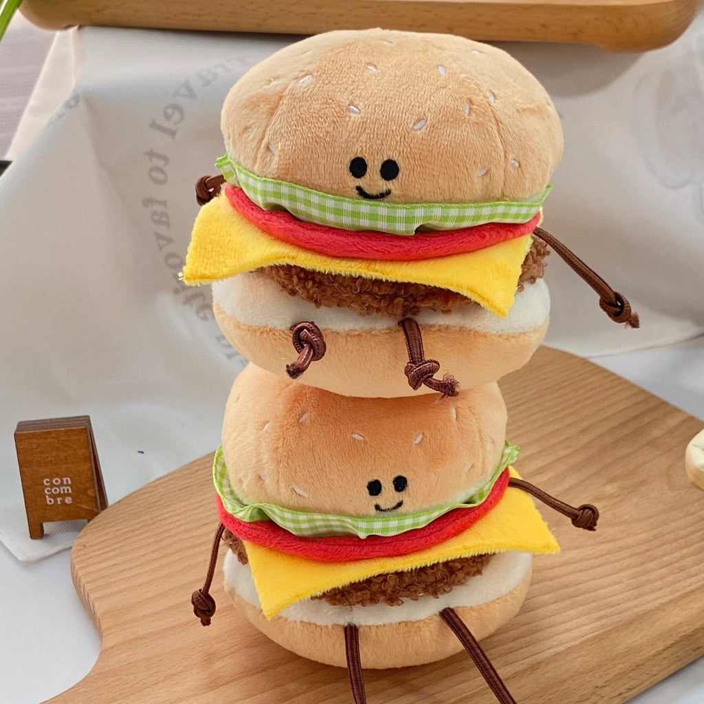LuLuFun Studio Plush Burger Keychain – Soft Kawaii Bag Charm Toy