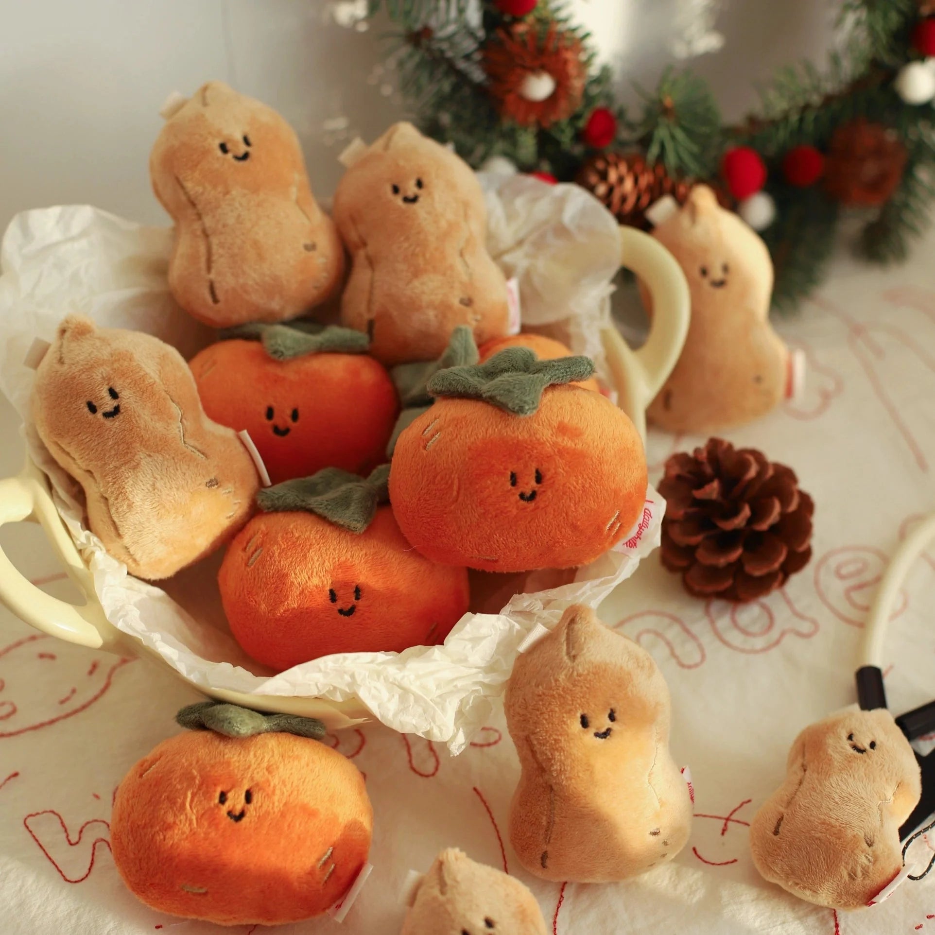 LuLuFun Studio Peanut Plush Bag Charm – Soft Beige Keychain Accessory