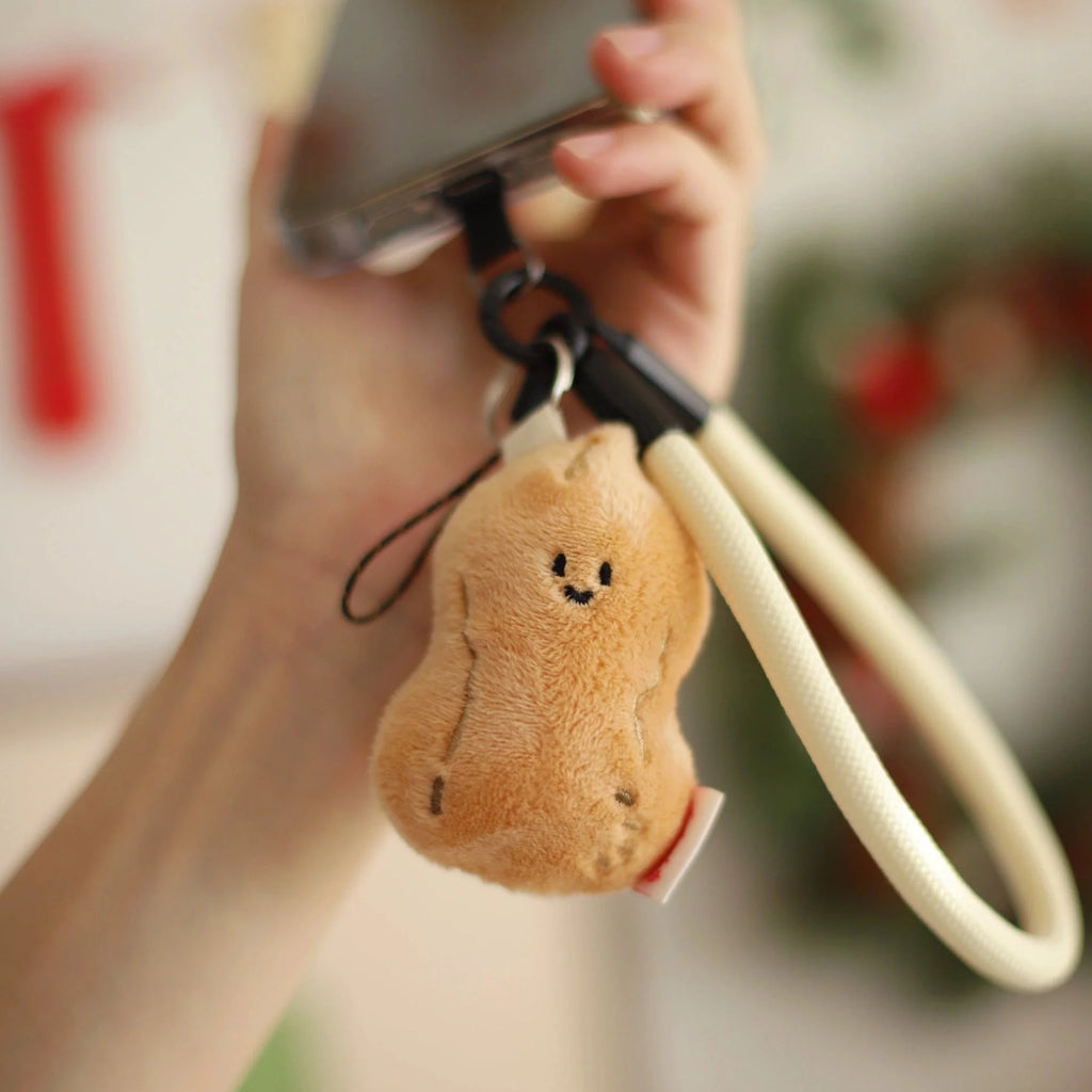 LuLuFun Studio Peanut Plush Bag Charm – Soft Beige Keychain Accessory