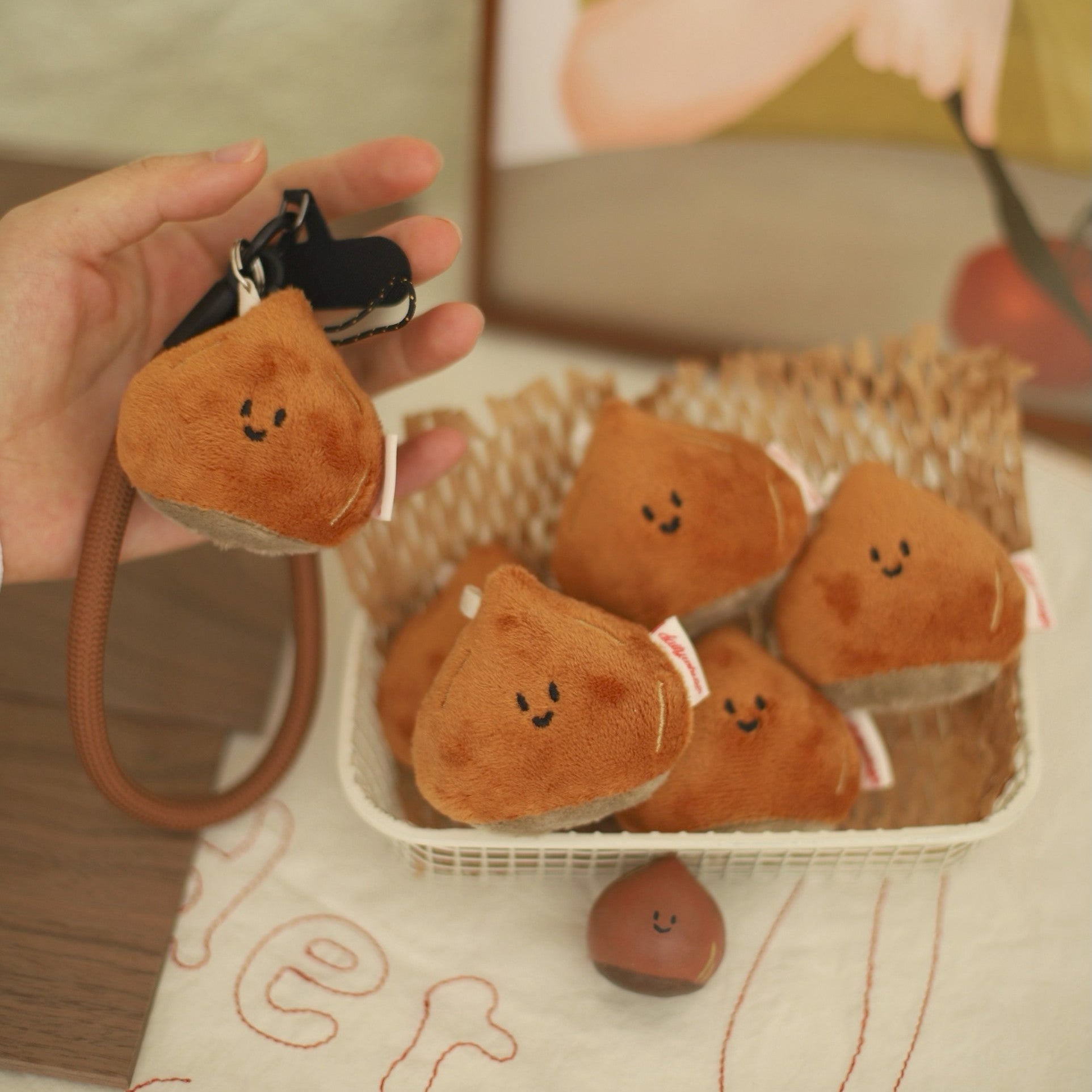 LuLuFun Studio Chestnut Plush Bag Charm – Cute Soft Mini Keychain Toy