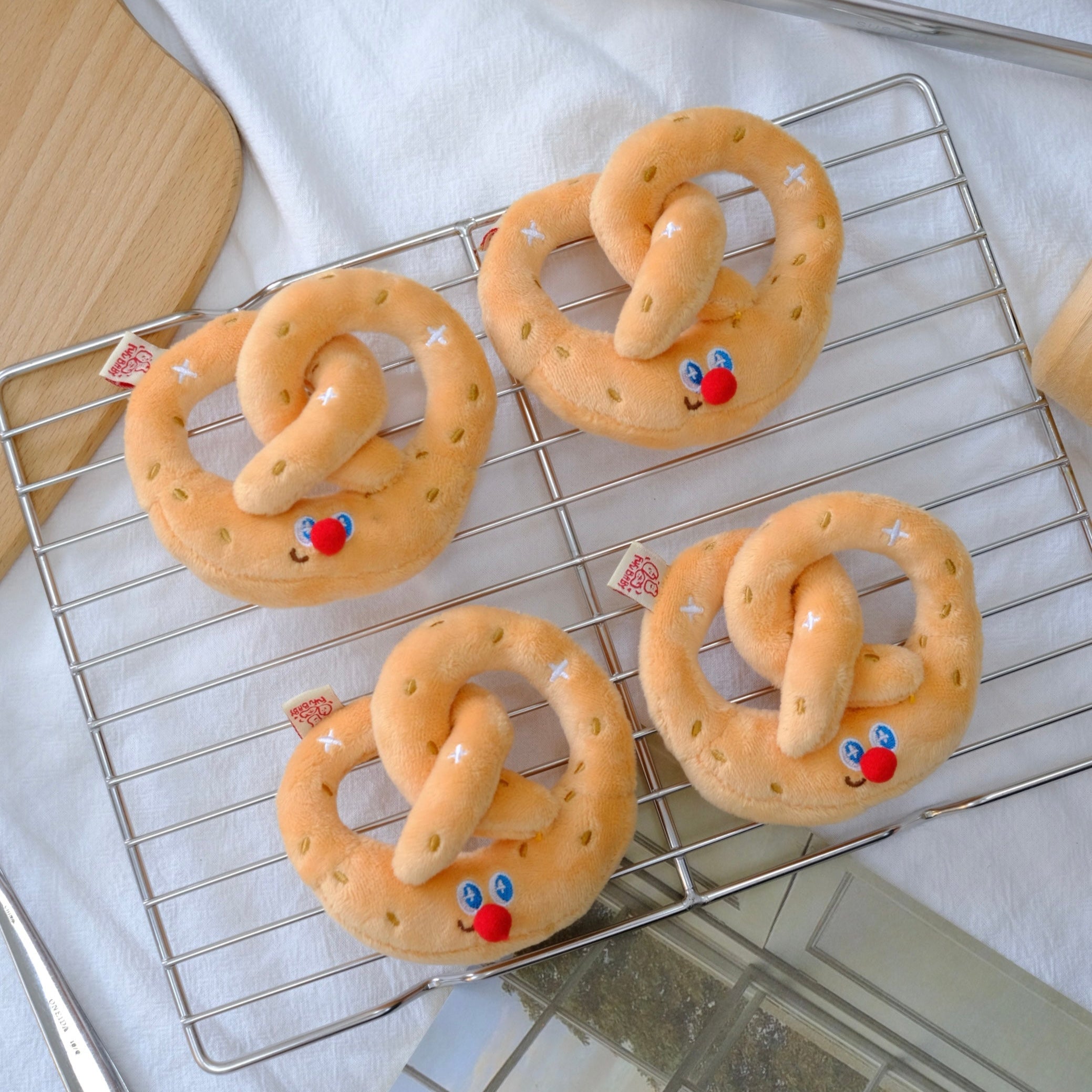 Pretzel Bag Charm - Kawaii Bread Plush Toy by LuLuFun Studio