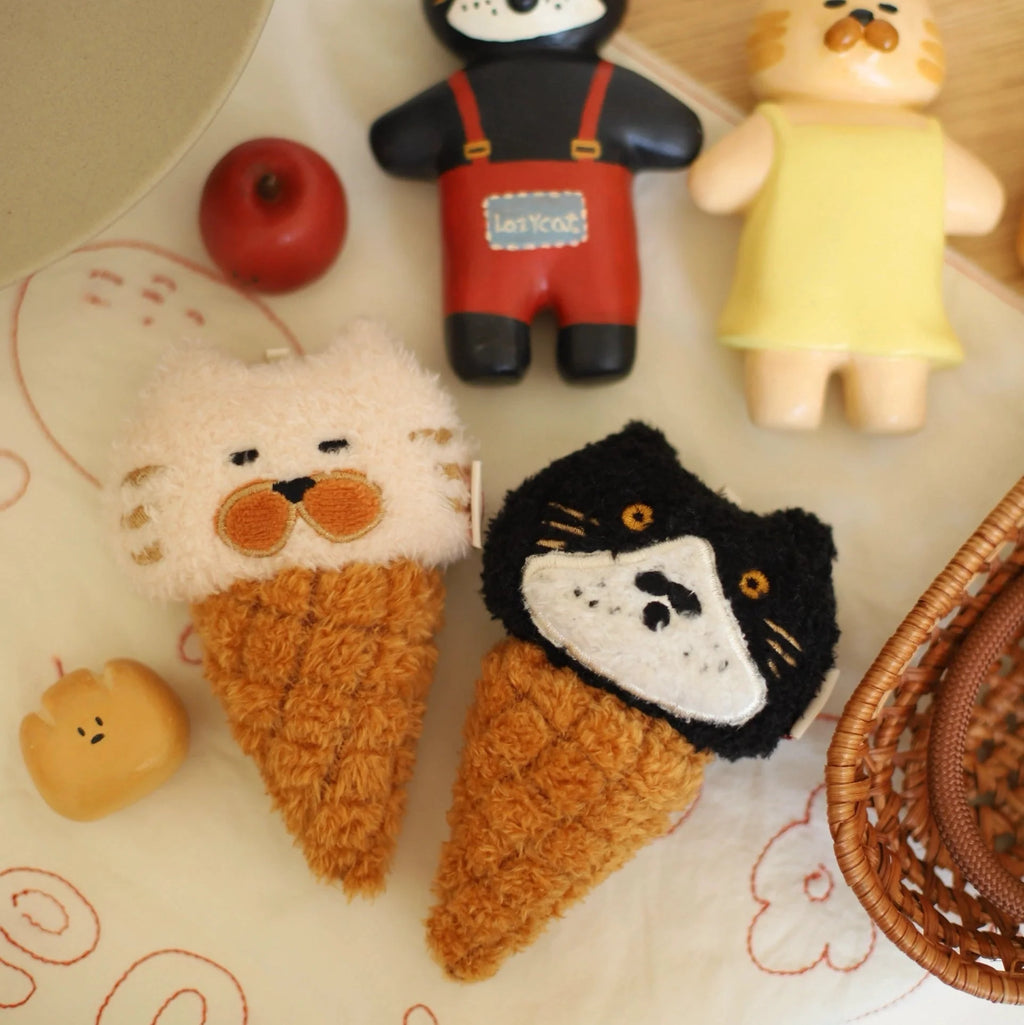 LuLuFun Studio George Kitty Tuxedo Cat Plush Ice Cream Cone Bag Charm