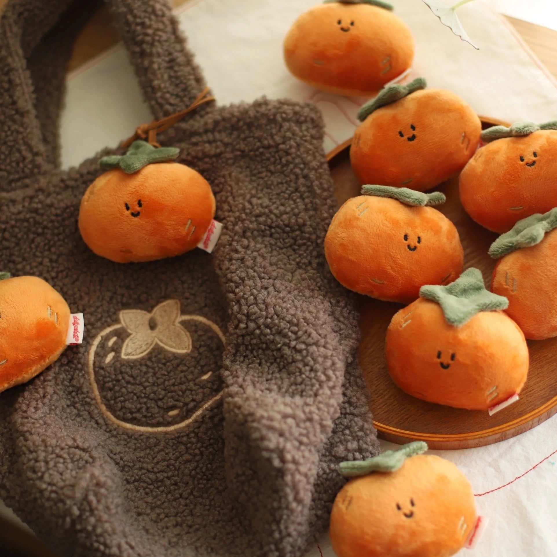 LuLuFun Studio Persimmon Plush Bag Charm – Soft Orange Fruit Keychain