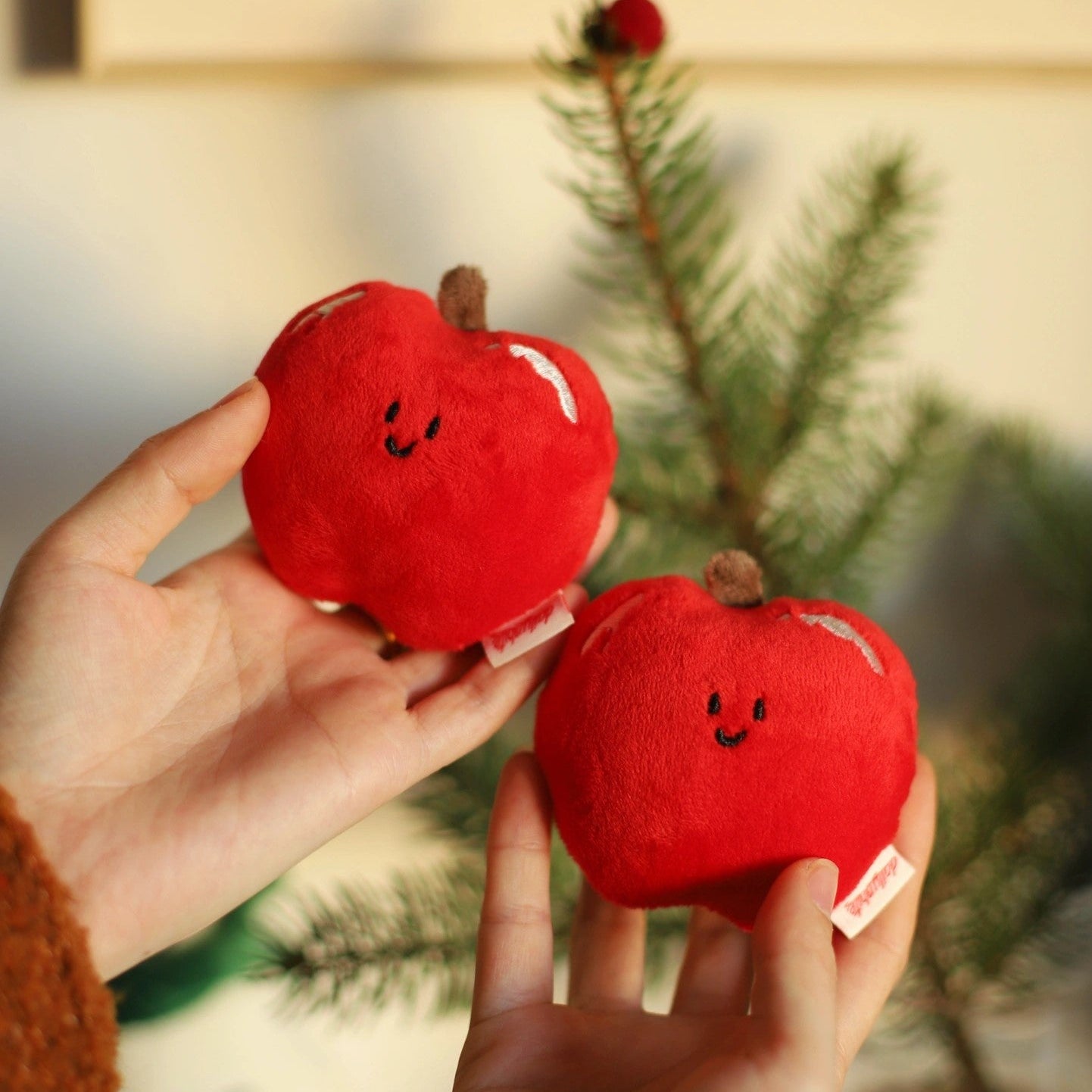 LuLuFun Studio Red Apple Plush Bag Charm | Soft Kawaii Keychain Accessory