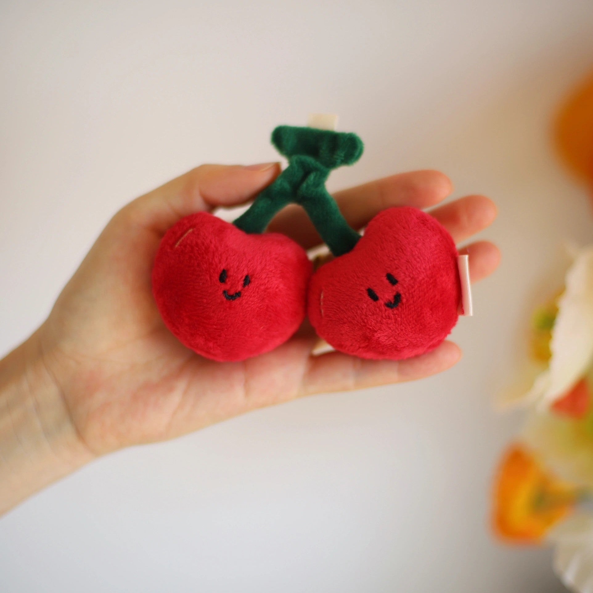 LuLuFun Studio Cherry Bag Charm – Cute Plush Fruit Keychain Accessory