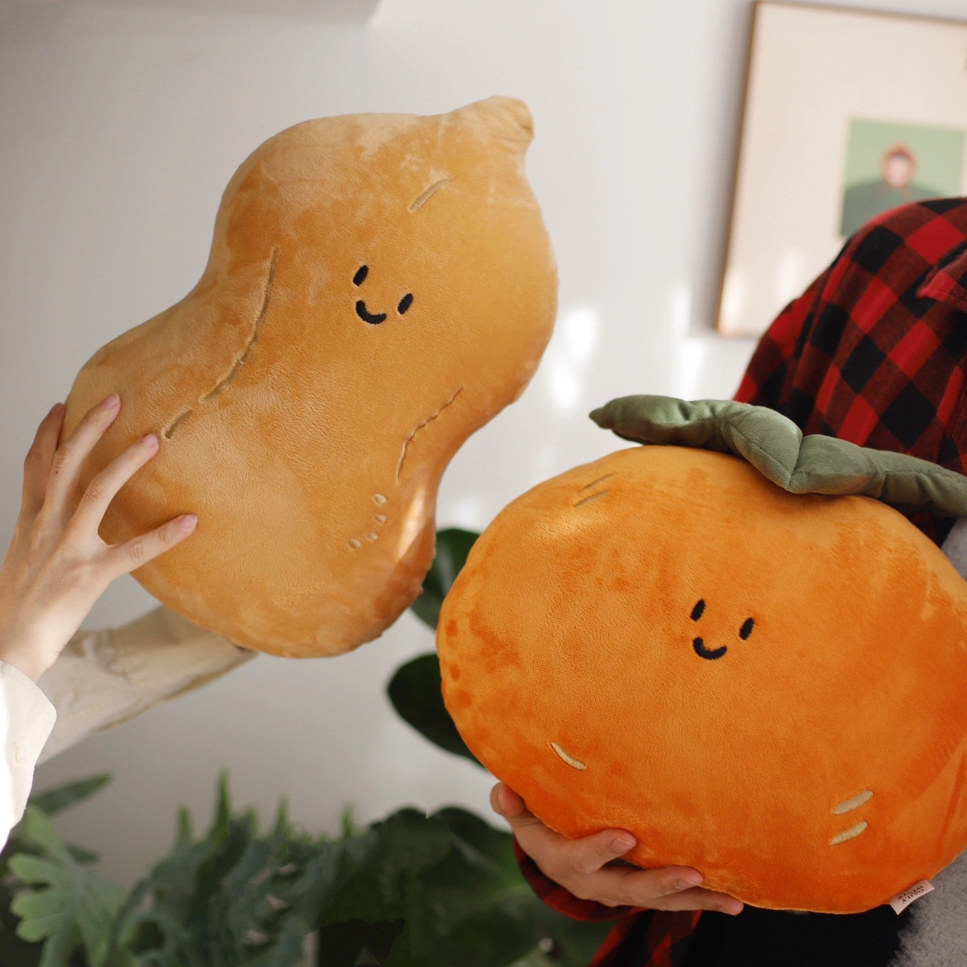 LuLuFun Studio Persimmon and Peanut Plush Pillow – Soft Novelty Cushion