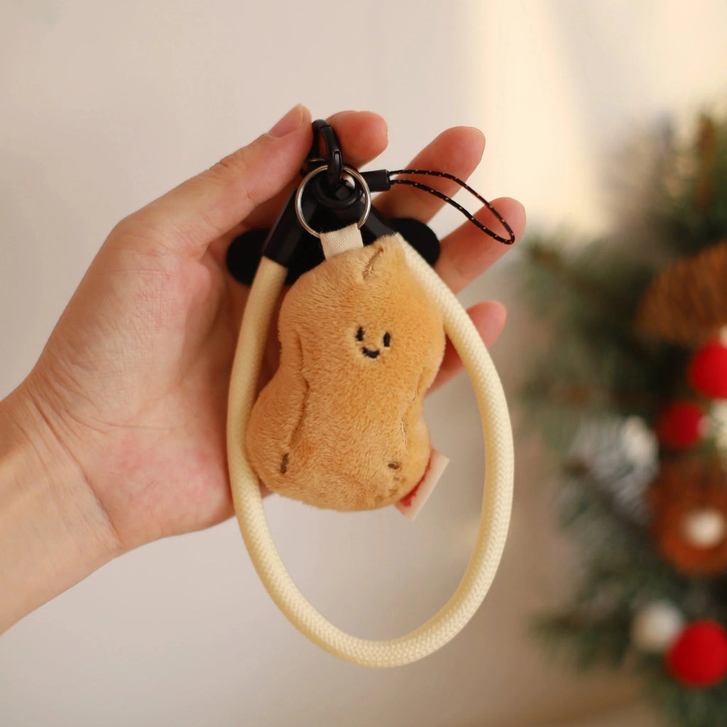 LuLuFun Studio Peanut Plush Bag Charm – Soft Beige Keychain Accessory
