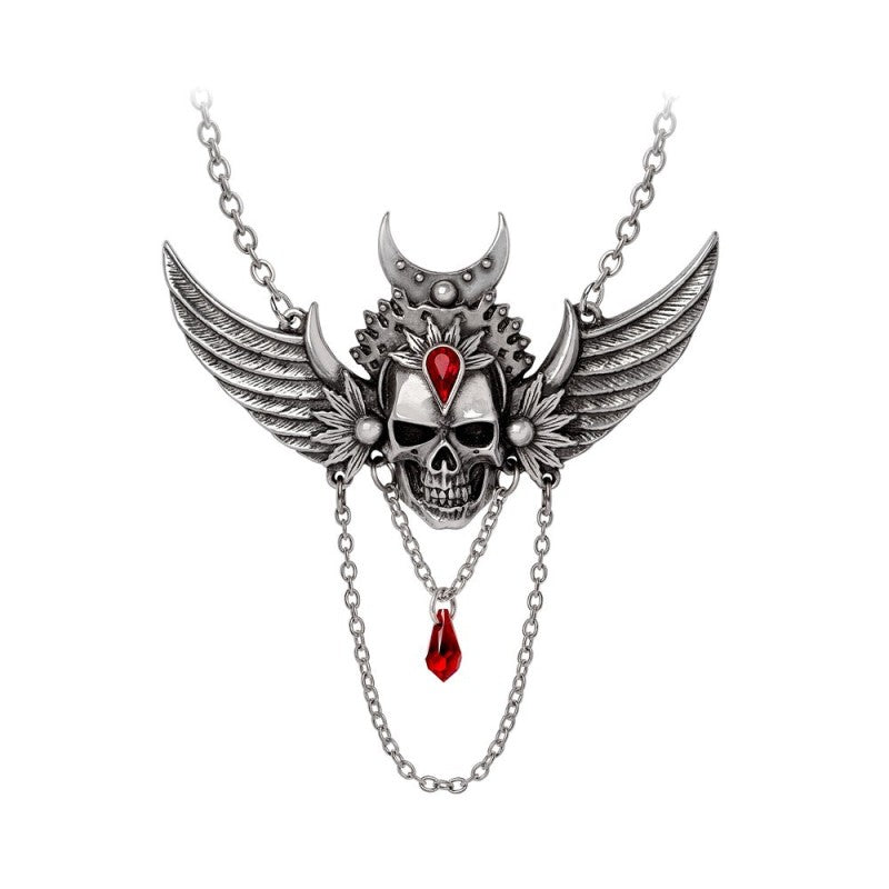 Alchemy Gothic Immortal Ayesha Necklace – Pewter & Red Crystal Pendant