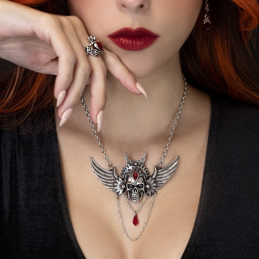 Alchemy Gothic Immortal Ayesha Necklace – Pewter & Red Crystal Pendant